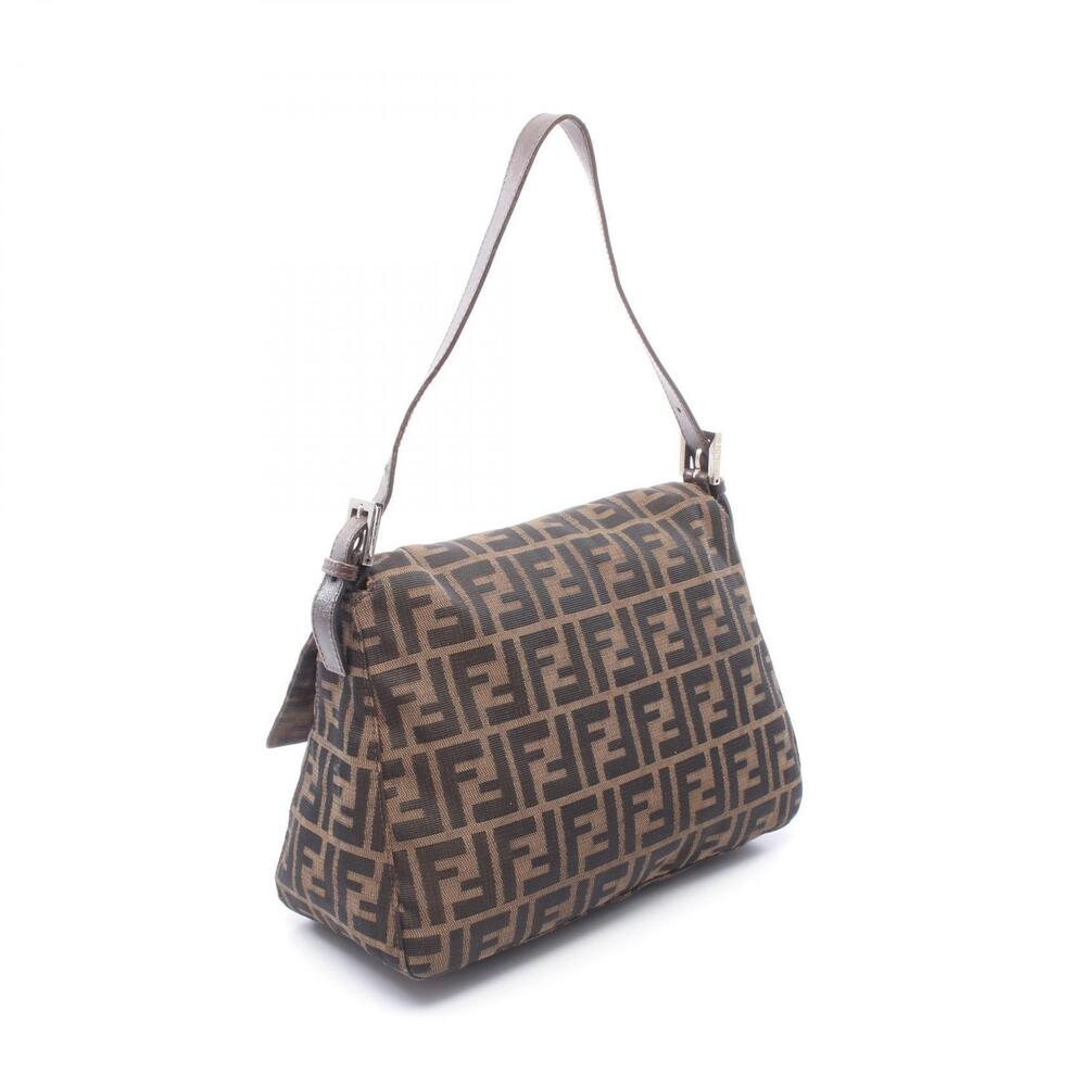 Fendi Zucca Shoulder Canvas Bucket Brown Leather Mamma Bag Brown